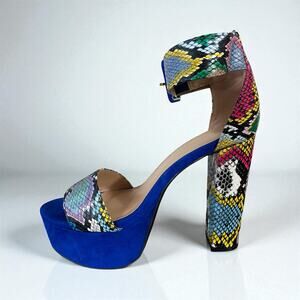 Colorful Snakeskin Print High Heel Platform Sandals Size 6.5  Rouge Helium